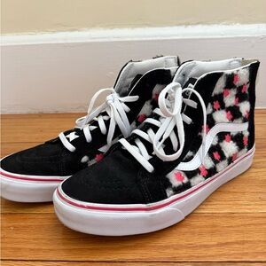 Vans High Top Fuzzy Checker Pink Flowers Big Kid 7/Womens 8.5